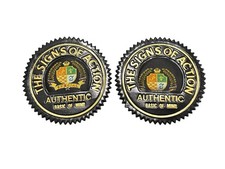 The Signs Of Action Authentic Decorative Metal Badge Patch Pair 2.5" Black & Gol