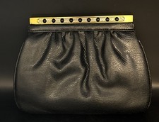 Vintage Elan Evening Bag  Black Lizard w Rhinestones Gold Chain Shoulder Strap