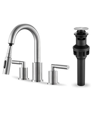 Bathroom Faucet with Sprayer, Widespread Bathroom Faucets Brushed Nickel 8 In...