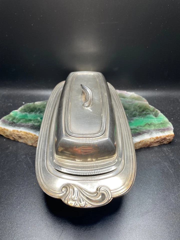 Tapa de plato de mantequilla vintage de los años 50 inserto de vidrio placa de plata Tudor colonia ONEIDA Foto 4 de 4