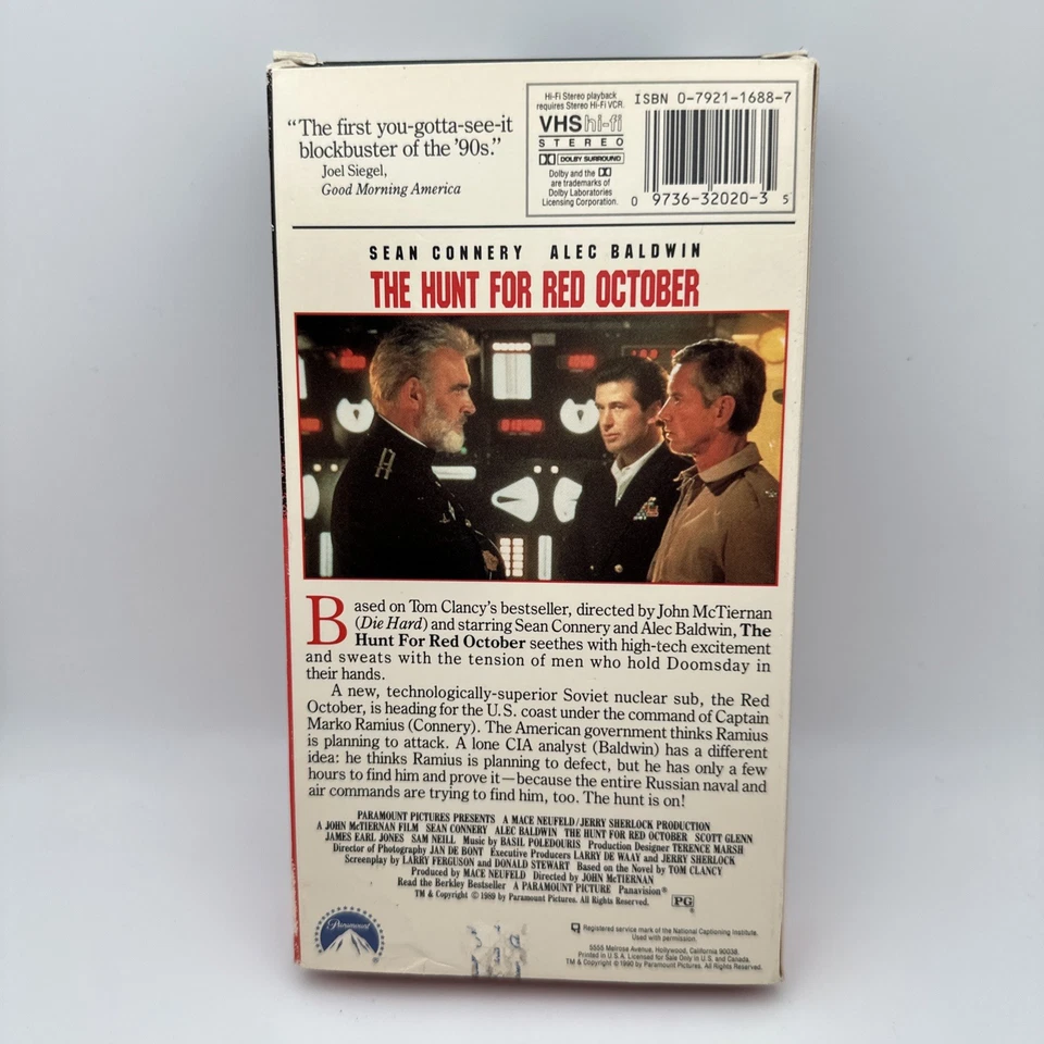 The Hunt for Red October (VHS, 1990) Paramount Rare Red Tape Sean Connery OOP FS - Image 3 of 4