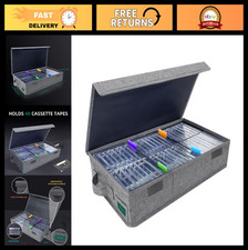Cassette Tape Storage Box with Lids Labels, Holds 48 Tapes, 16.34"x9.25"x3.54