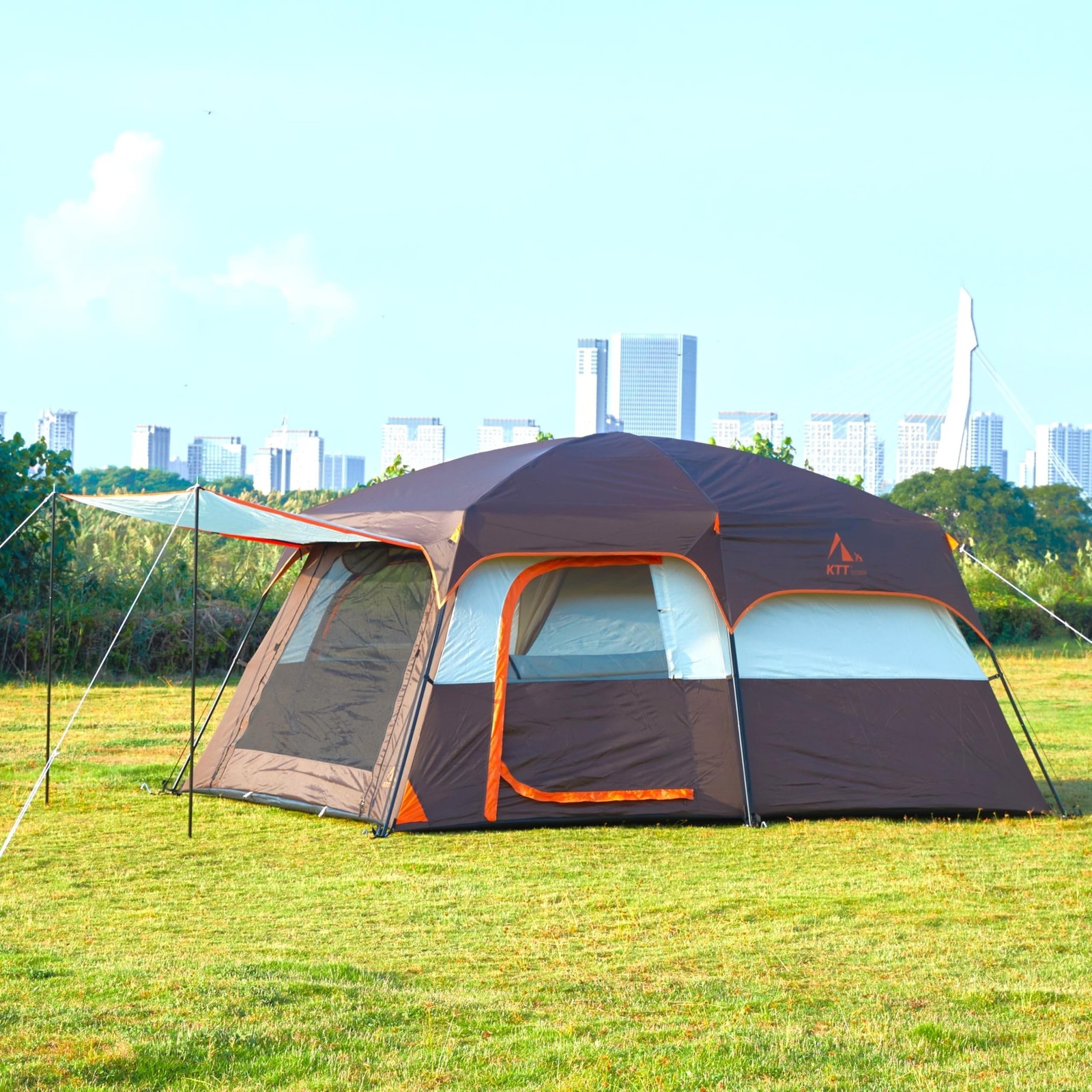KTT Large Tent 6-12 Person,Family Cabin Tents,Straight Wall,3 Doors and 3 Win...