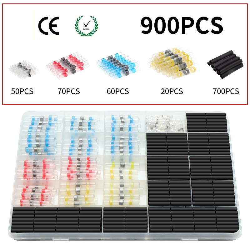 500x QWORK Lötverbinder Schrumpfverbinder – 5 Größen, 2:1 Schrumpf, Farbcodiert, Für Auto, Boot & Elektronik
