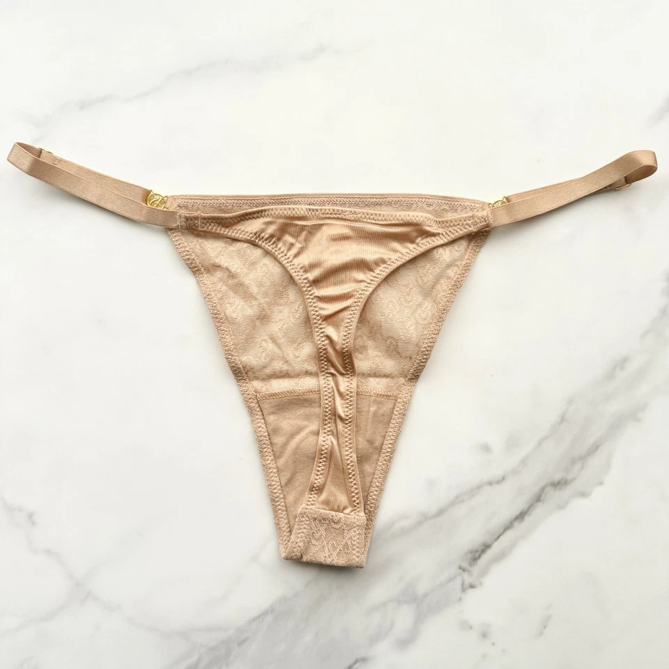 Victoria's Secret Muy Sexy Icono Encaje Ajustable Tanga Panty Praliné Talla L/XL Foto 3 de 4
