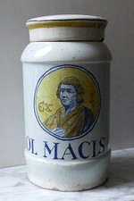 Ancien pot à pharmacie Apothicaire faïence "ol macis" Albarello ? Delft ?