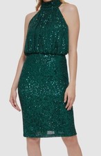Eliza J Women's Green Sequined Blouson Shift Dress, Size 14