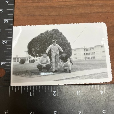 Vintage Black & White Photo Three Men Posing Outdoors 1950s