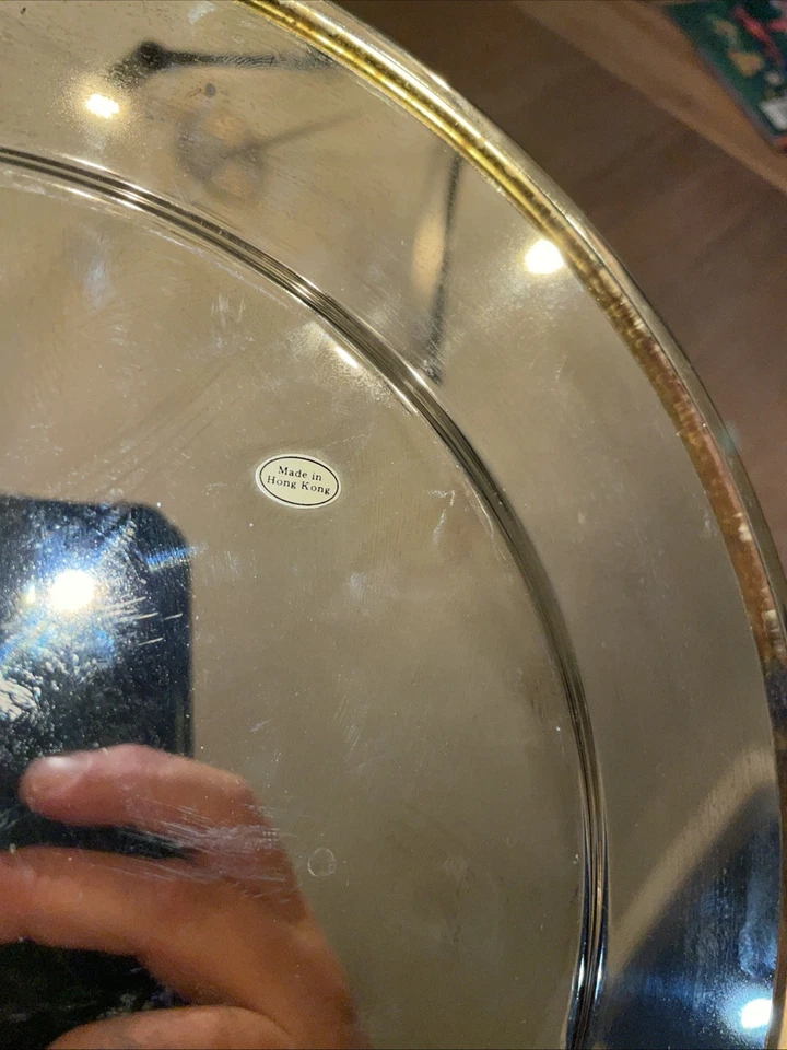 "Juego de 8 platos de cena apilables vintage enchapados en latón Hong Kong 11,5""" Foto 3 de 3