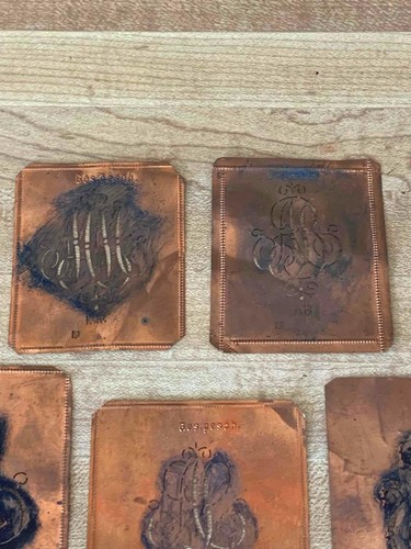 Lot of (7) Antique Ges Gesch Germany Monogram Embroidery Copper Stencils - Picture 2 of 6