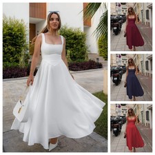 Sexy Square Collar Women Maxi Dress White Spaghetti Strap High Waist Femal