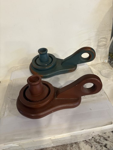 Vntg Workshops Of Gerald E Henn Wooden Handheld Candle Holders W/Glass Dome RARE - Picture 18 of 24