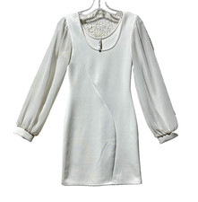 Zinga Mini Dress Women's S Small White Long Sleeve Sheer Cuffed Body Con HOCO