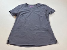 Urbane Performance Womens Scrub Top V-Neck Gray Short Sleeve Size M F297 