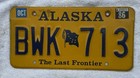 Vintage 86 AK License Plate 1986 Alaska Lic Yellow Blue BWK 713 — photo 1