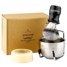 Synthetic Badger Hair Shaving Brush,Stainless Steel Shaving Stand and Bowl,Goat