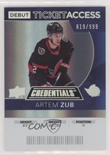 2021 Upper Deck Credentials 2020-21 Debut Ticket Access /999 Artem Zub #67 a4m