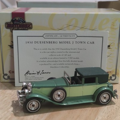 Matchbox Collectibles 1930 Duesenberg Model J Town Car 1:43 Green Diecast COA