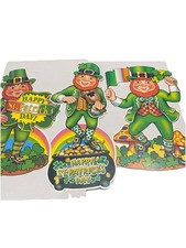VINTAGE - St. Patrick's Leprechaun Die Cut Decorations Double Sided Lot of 3