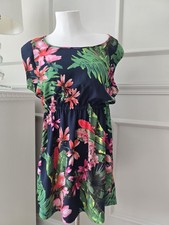 MNG Collection Mango Tropical Floral Palm Dress Navy Size 6  Summer Sleeveless