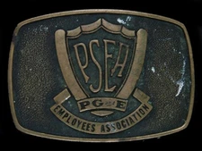 UC05144 VINTAGE 1970s **PSEA PG&E EMPLOYEES ASSOC.** SOLID BRASS BELT BUCKLE