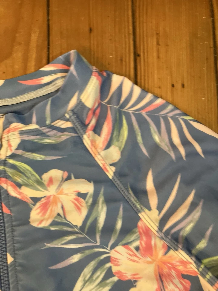 Wonder Nation Girls Swimsuit Sz L 10/12 Blue Long Sleeve Zip-Up One-Piece Hawaii - Image 4 of 4