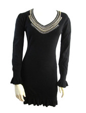 Yuka SMALL Paris Black Silver Embellished Knit Stretch Sweater Dress Long Tunic