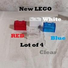 New LEGO Red White Blue Brick Lot of 4 One Clear Fun Stand for Figures Holiday