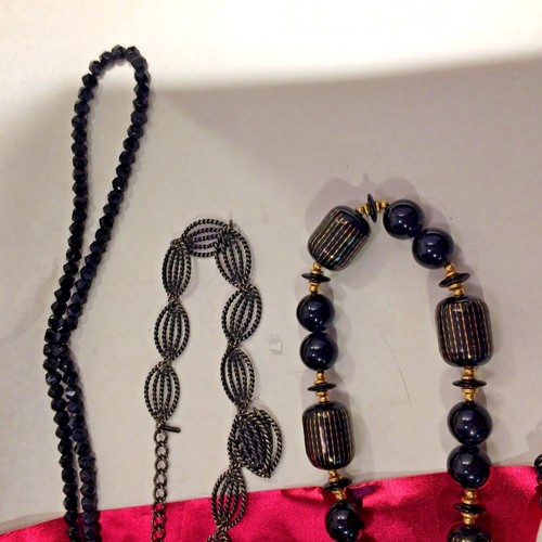 Vtg Lot Costume Jewelry Necklaces Beads Autumn Black Onyx Faceted Halloween, - Picture 3 of 8