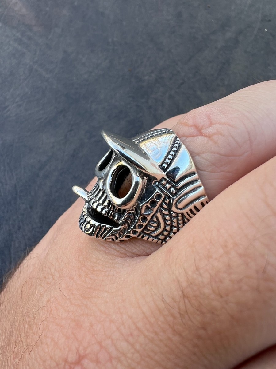 Real Plain Solid 925 Sterling Silver Punk Goth Skull Smoking Cigar