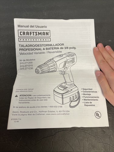 Craftsman Professional 9.6v 3/8” No Cord Drill W/Tested Batteries, Charger, Case - Picture 3 of 13