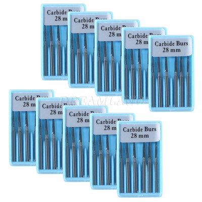 10 Packs Dental Lab Carbide Burs Bone Cutters Finishing Drill FG Burs 28mm