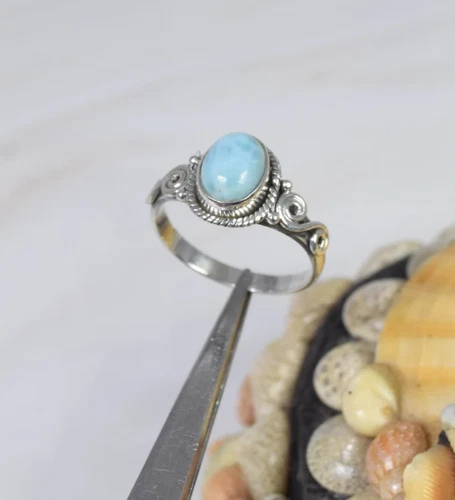 Larimar Ring Solid 925 Silver Ring Handmade Vintage Women Ring All Size SR77