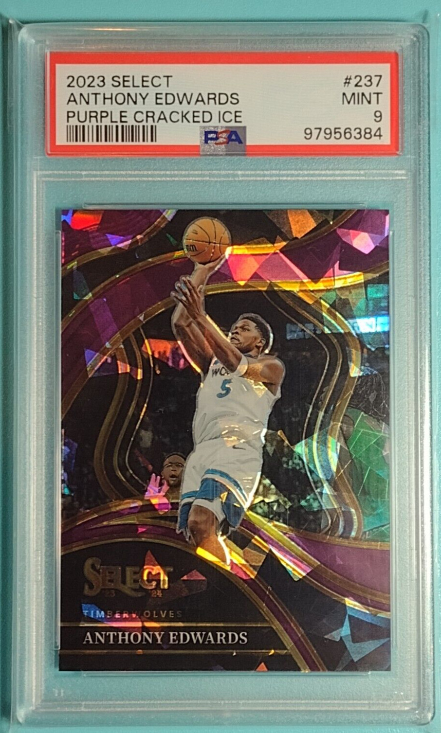 2023-24 Select Anthony Edwards Courtside Purple Cracked Ice PRIZM SP #/99 PSA 9