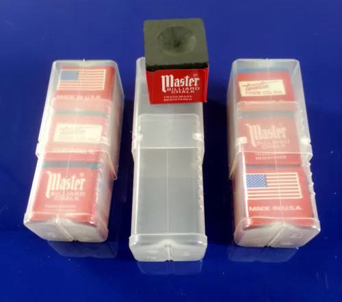 (3) Pieces Of Black Master Chalk & (1) Billiard & Pool Cue Chalk Holder 