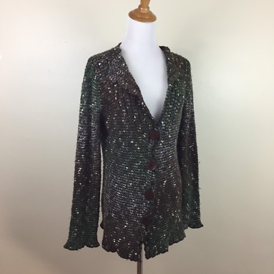 BCBGMAXAZRIA Womens sz Small/Medium Brown White Green Specks Textured Cardigan