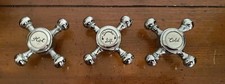 3 Vintage Chrome Porcelain 4 Point Star Faucet Handles Hot Cold Diverted Lift
