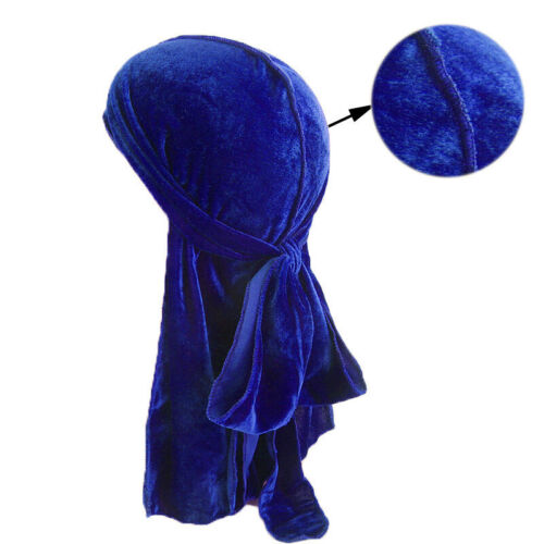 Royal Blue Velvet Durag Doo Head Wrap Bandana Soft Cap Unisex Mens Womens Wrap - Picture 1 of 2