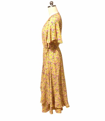 Roller Rabbit Yellow Floral Flutter Wrap Dress NWT Midi Ruffle Cottagecore Sz XS - Picture 5 of 11