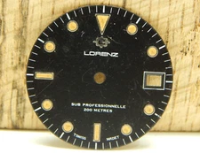 Beautiful Lorenz Watch Dial Black and Gold Colored 26.9mm "Sub Professionelle"