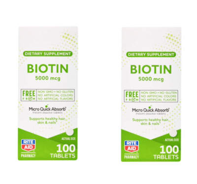 RITE AID TWIN PACK! Biotin Instant Dissolve Tablets-5000 mcg - 200 Ct.! - NEW!