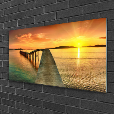 Tableau Décoratif Sur Verre 100x50cm - Paysage Mer Et Soleil, Style Moderne, Neuf