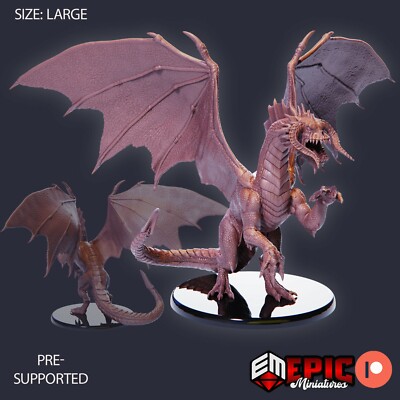 Young Black Dragon Epic Miniatures Monster RPG D&D Pathfinder 3D Print