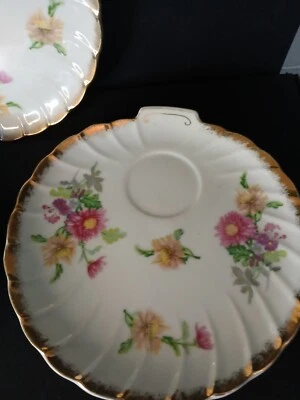 Limoges Porcelian Set {3} of Sandwich and Tea Plates- Floral Design-8"x8" - Image 1 of 4