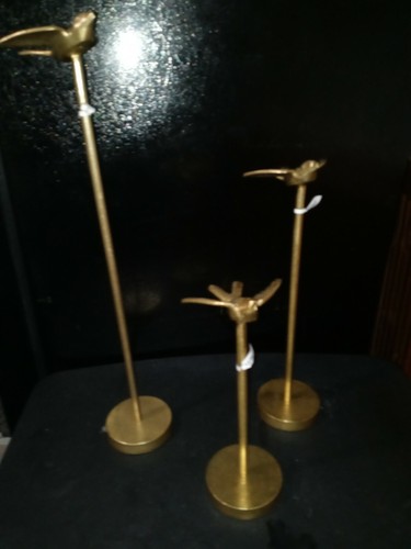 New Pier 1 Imports 3pc Bird Gold Metal Home Decor Elegant Set-Rare-SHIP N 24 HRS - Picture 2 of 7