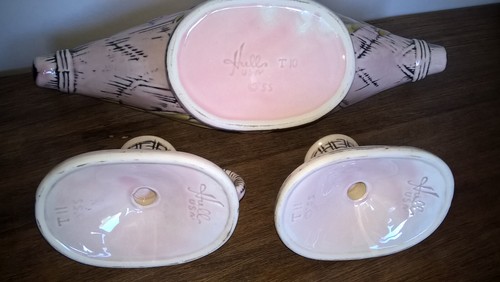 Hull Pottery BLOSSOM FLITE Console Bowl, 2 Chamberstick Set Mid Century Ceramics - Picture 5 of 9