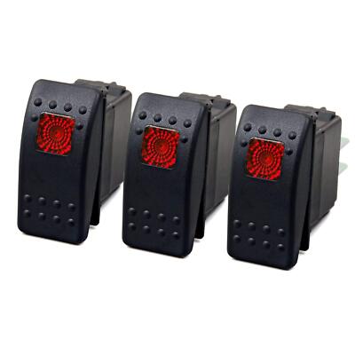 Marine Rocker Switches 3-Pack Illuminated LED 20A 12vDC SPST Momentary Red