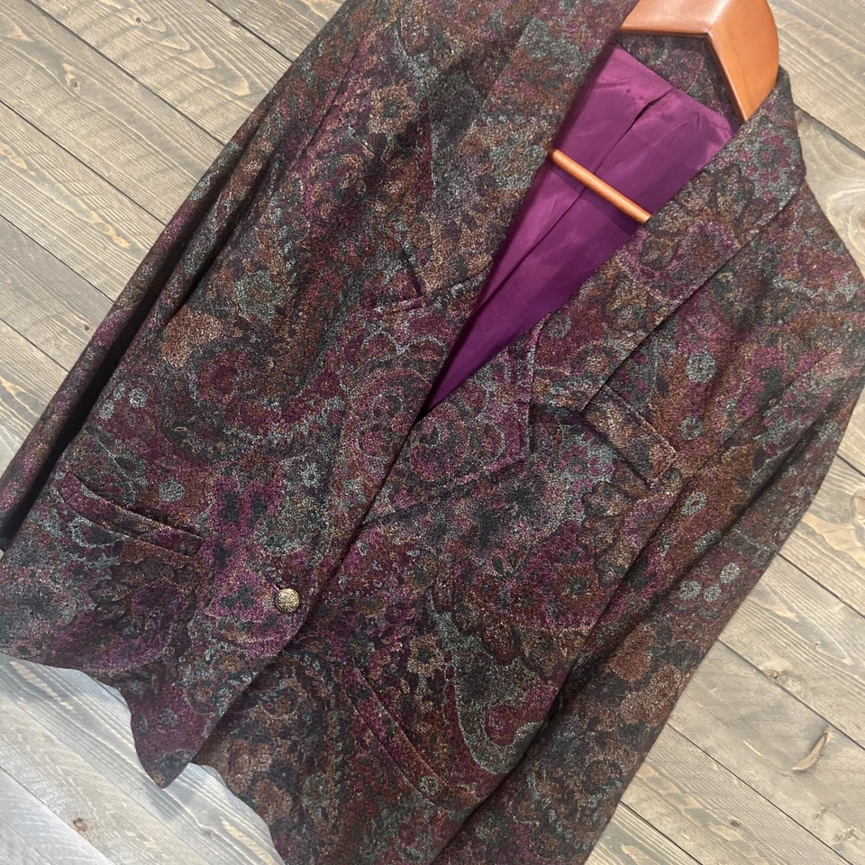 Chaqueta Blazer Tapiz De Colección L XL Ecléctica Boho Púrpura Cachemira Foto 3 de 4