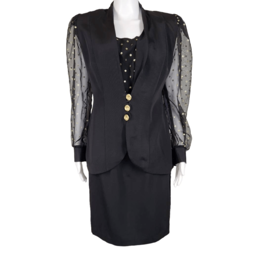 Vintage 80's Sheer Sleeve Blazer and Skirt Set 8P