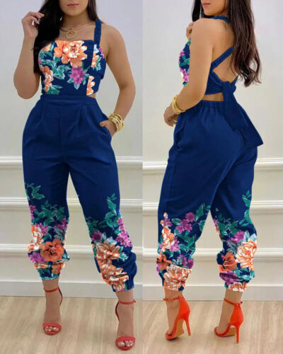 Woman Jumpsuits Elegant 2022 Jumpsuits Sexy V-neck Sleeveless Printed Jumpsuit